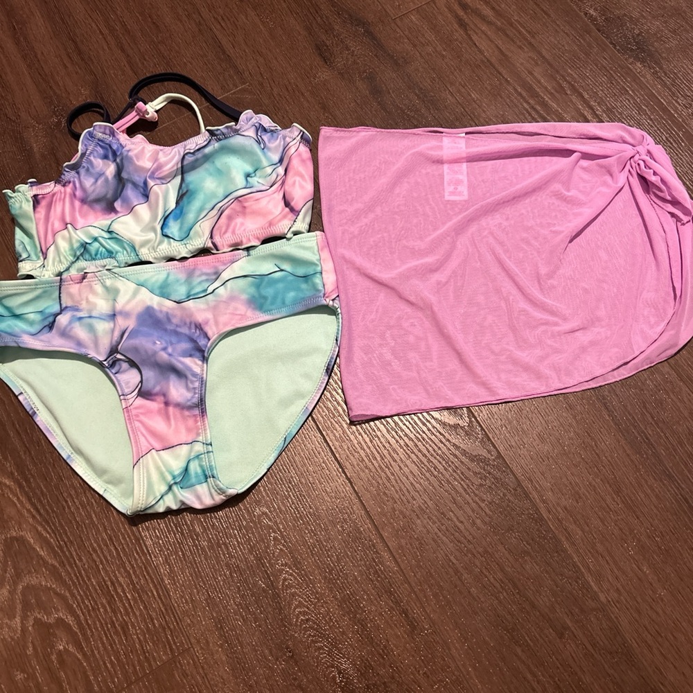 Justice Pastel Bikini Set with Mesh Cover-Up